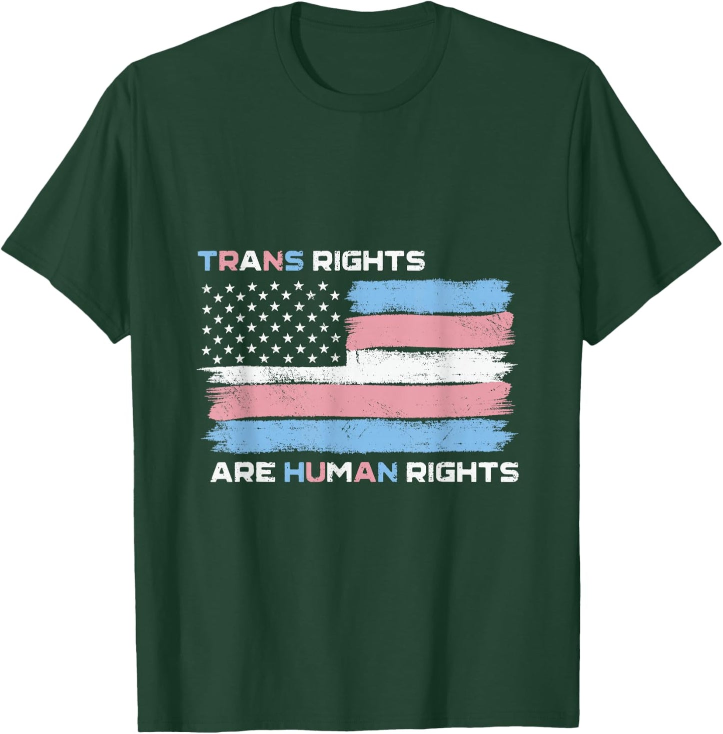 Trans Rights Are Human Rights USA American Transgender Flag T-Shirt - T-Shirt | Forest
