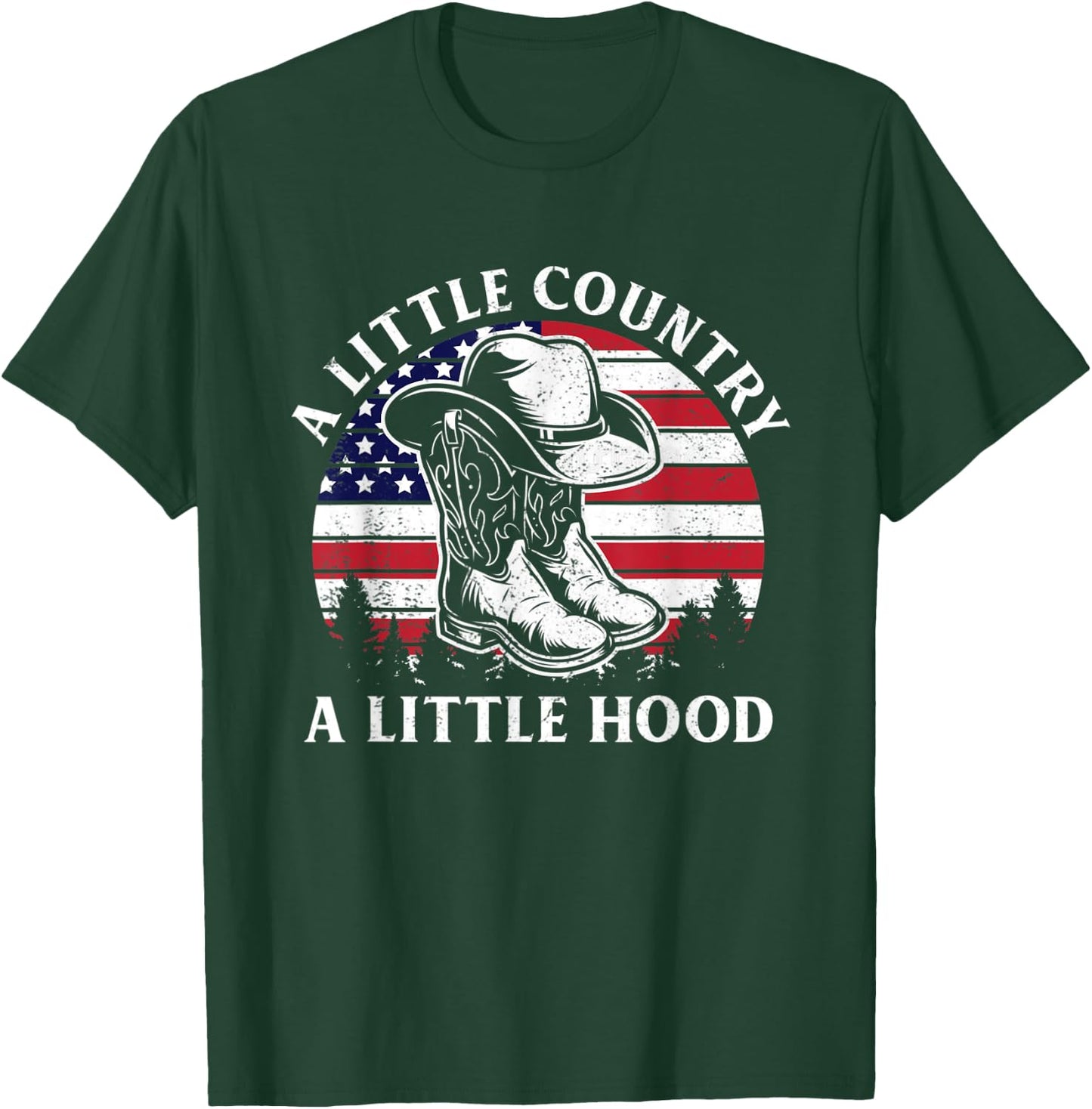 A Little Country A Little Hood Vintage Cowboy Hat USA Flag T-Shirt - T-Shirt | Forest