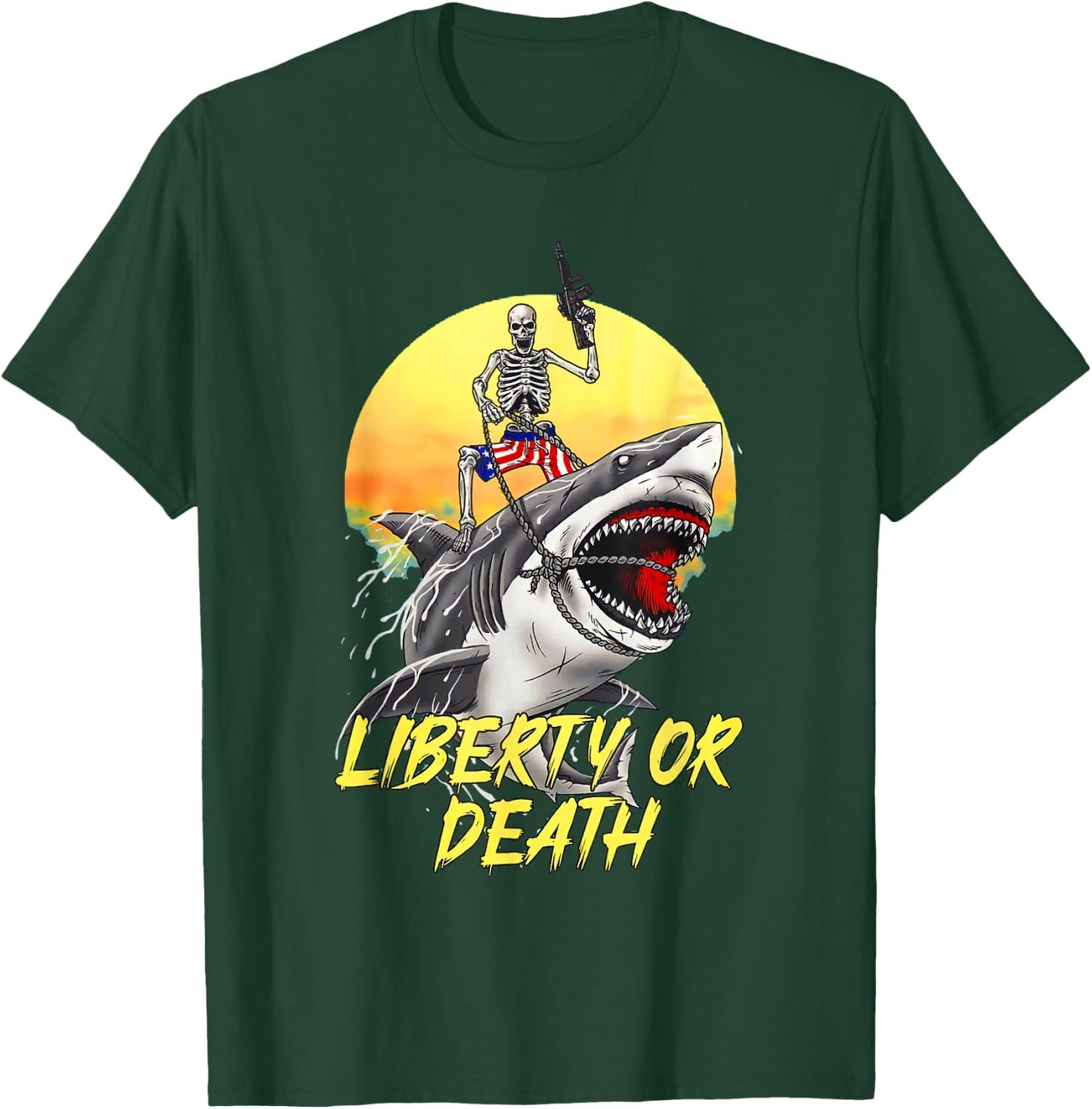 Skeleton Liberty or Death Shark Halloween American Flag Men T-Shirt - T-Shirt | Forest
