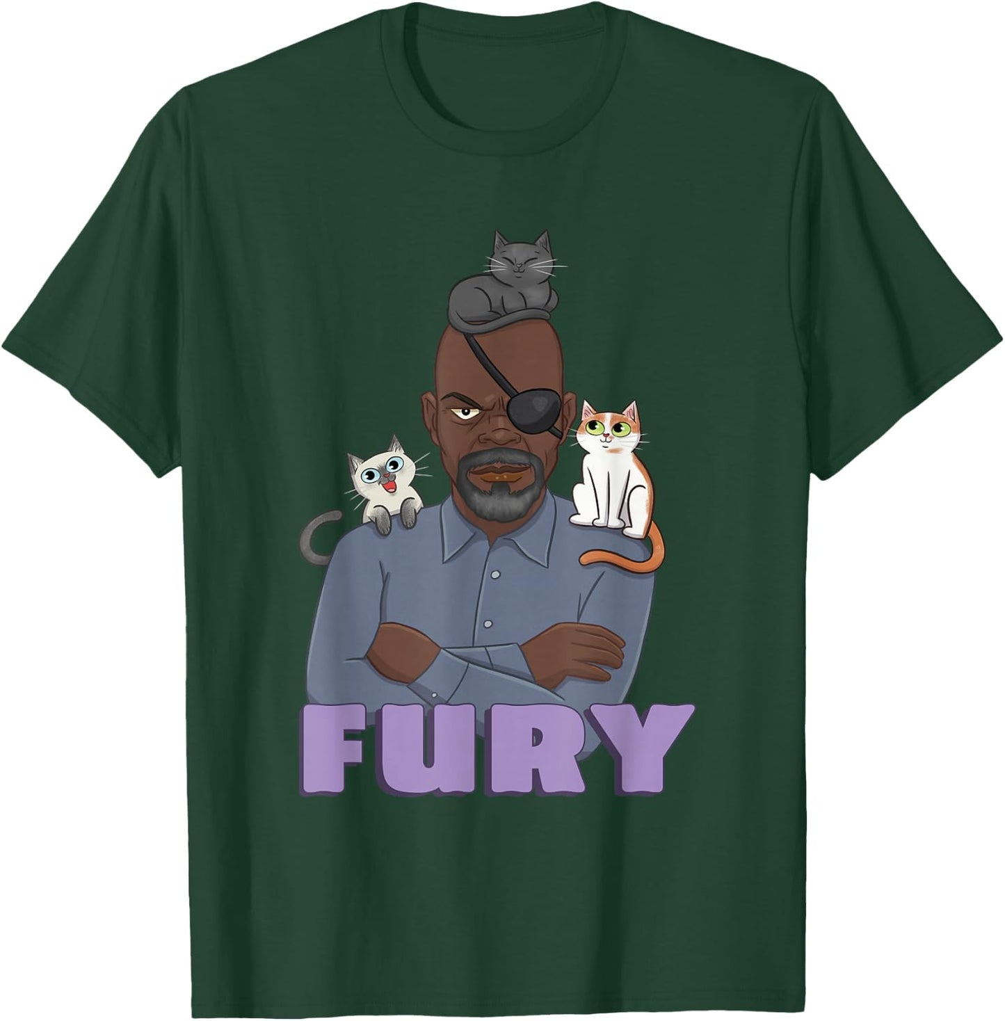 Marvel The Marvels Nick Fury & Flerken Chibi Super Heroes T-Shirt - T-Shirt | Forest