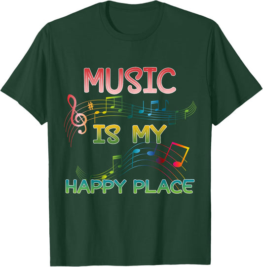 Music Is My Happy Place Inspiring Music Gift Music Lover Tie T-Shirt - T-Shirt | Forest
