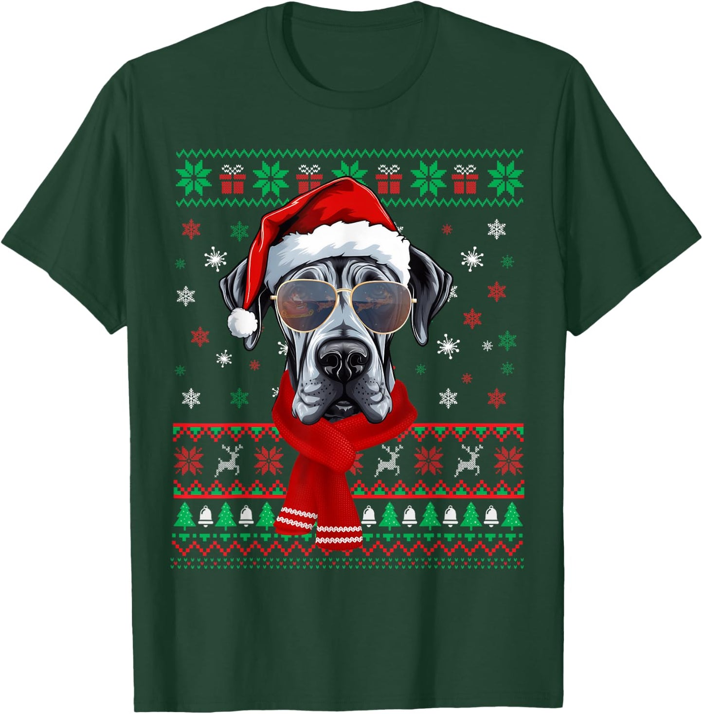 Funny Ugly Sweater Xmas Family Matching Great Dane Christmas T-Shirt - T-Shirt | Forest