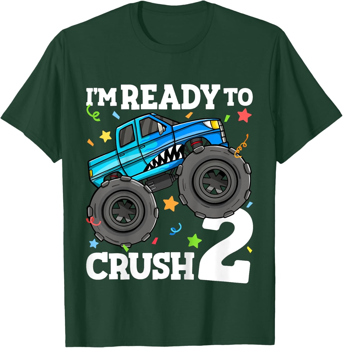 Kids Monster Truck Shark 2nd Birthday Boy Toddler 2 Two Year Old T-Shirt - T-Shirt | Forest
