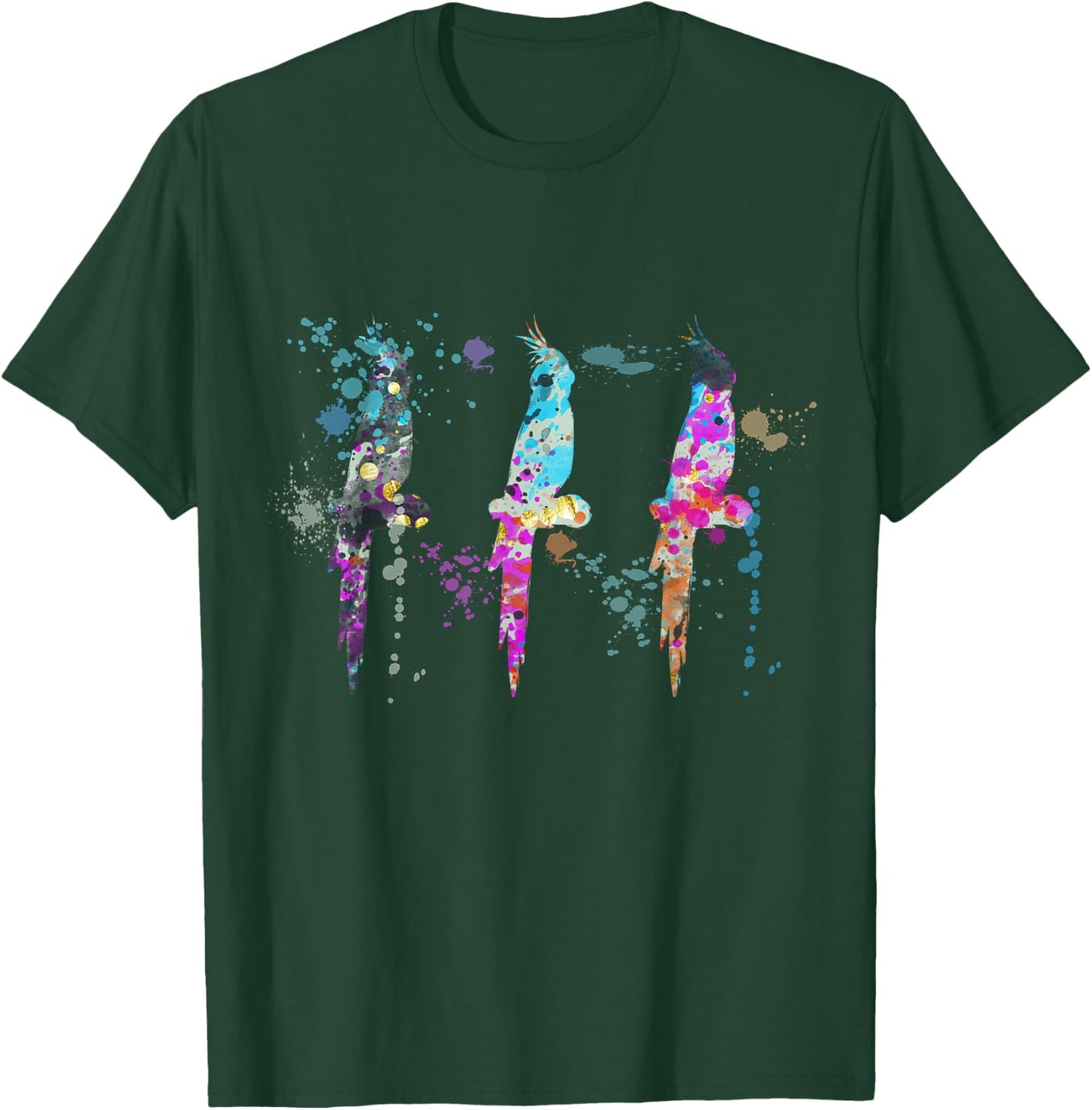 Cockatiel Colorful Watercolor Silhouette Cockatiels T-Shirt - T-Shirt | Forest