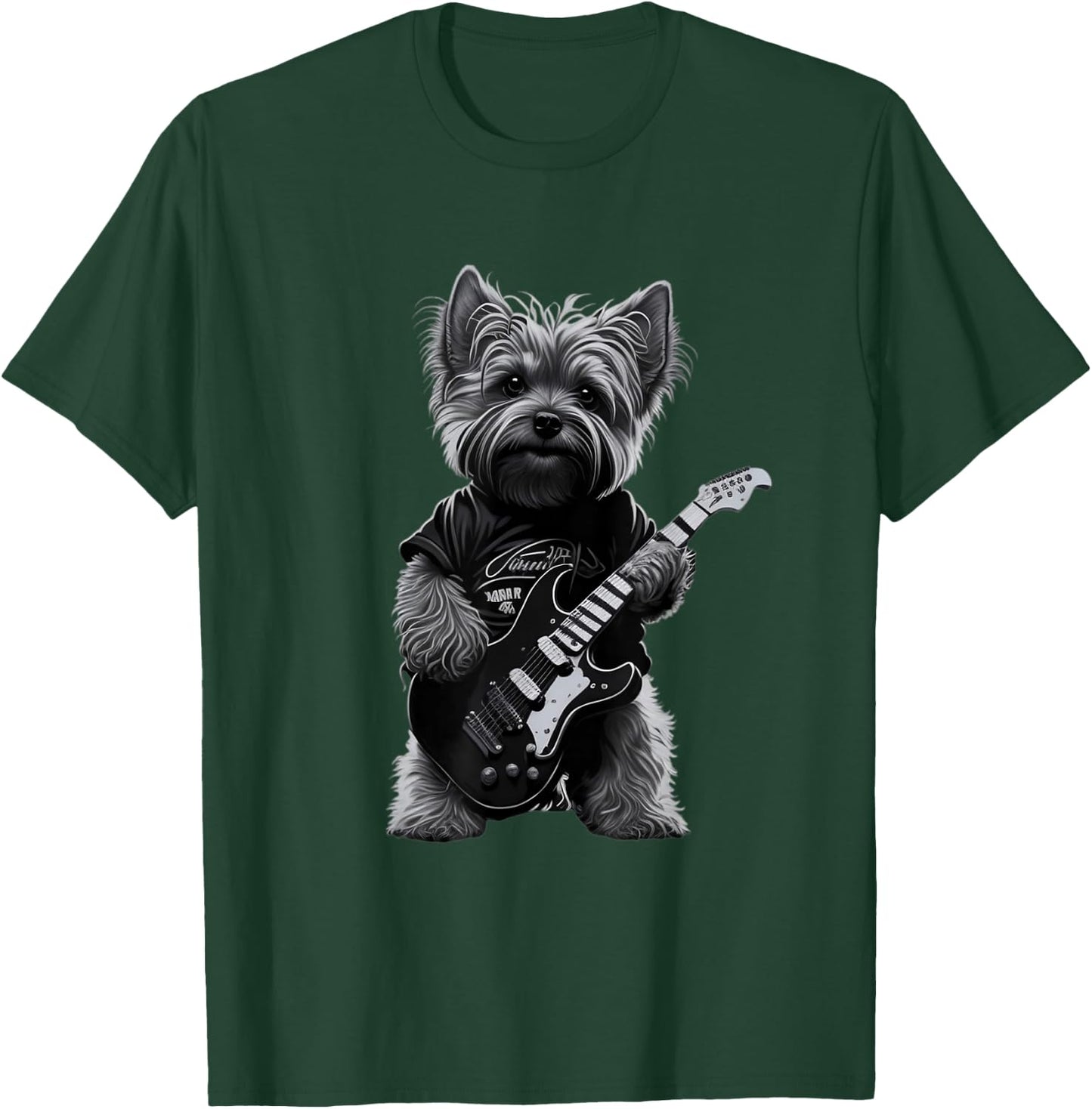 Funny Rock Dog Guitarist Rock Yorkie Playing Guitar T-Shirt - T-Shirt | Forest