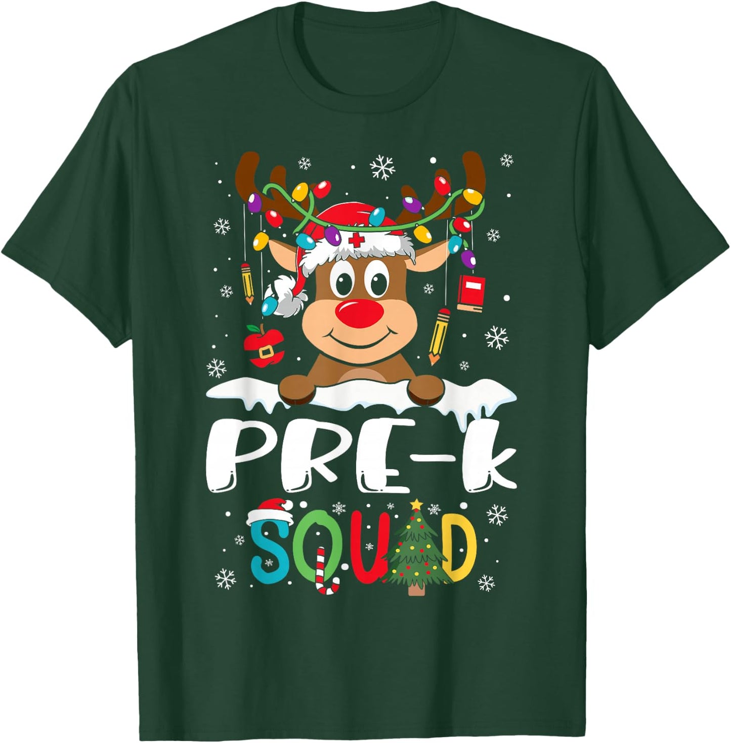 Pre-k Teacher Squad Funny Reindeer Teacher Christmas T-Shirt - T-Shirt | Forest