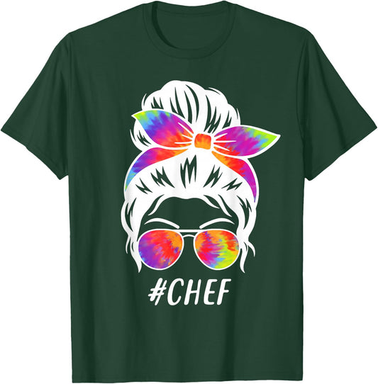 Chef Squad Tie Dye Messy Bun Girl Company Cooking Crew T-Shirt - T-Shirt | Forest