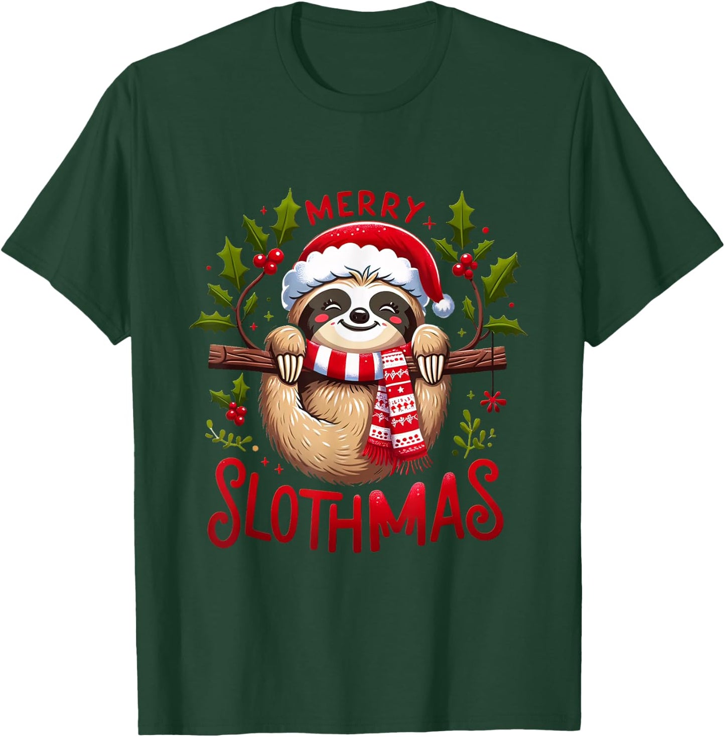 Merry Slothmas Cute Sloth Christmas Pajamas Women Girl Kids T-Shirt - T-Shirt | Forest