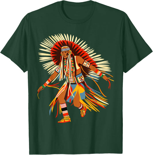 Powwow Dancer Native American Indian Traditional Art Style T-Shirt - T-Shirt | Forest