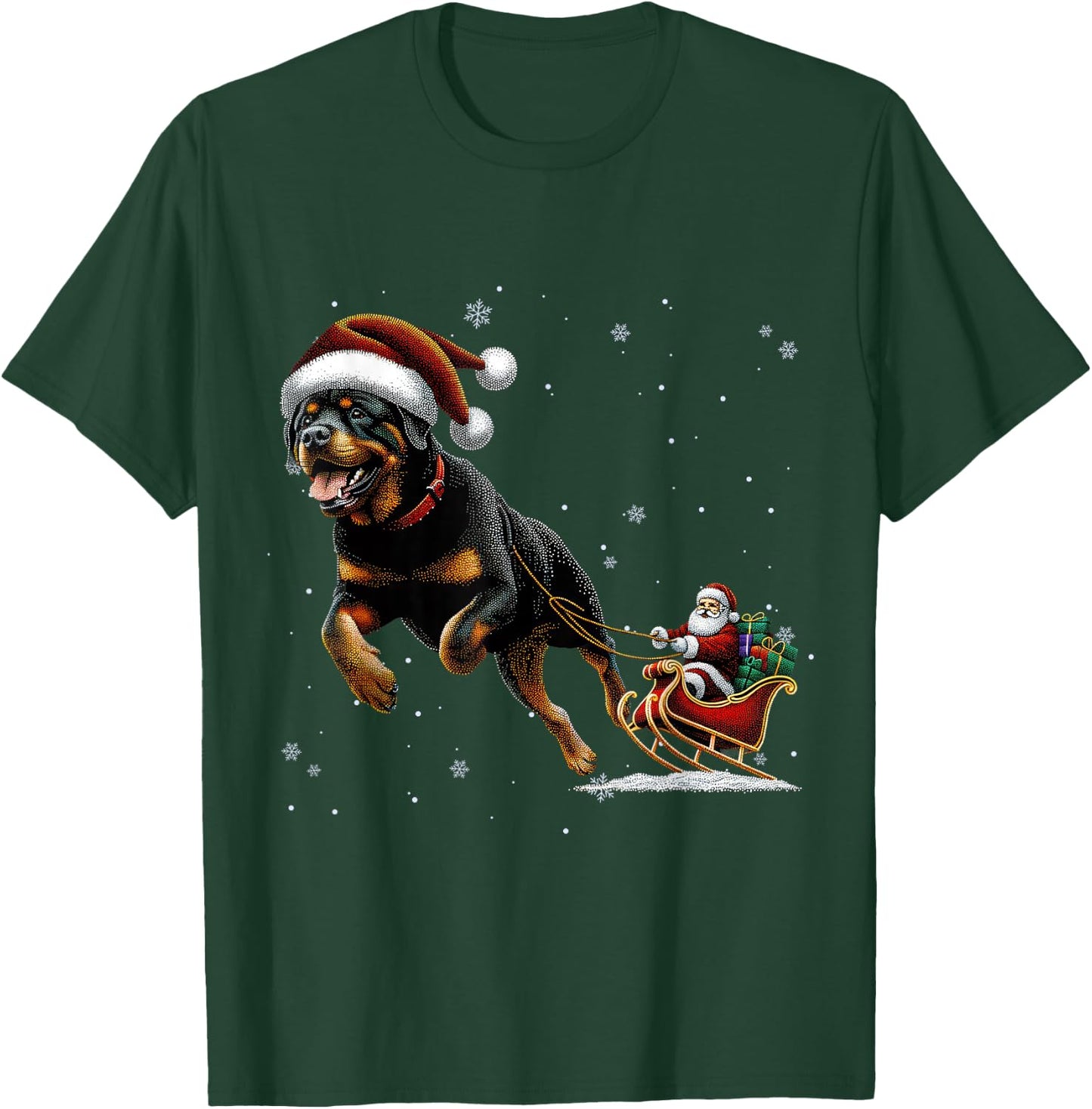 Rottweiler Santa Christmas Tree Lights Ugly Pajama Dog Lover T-Shirt - T-Shirt | Forest