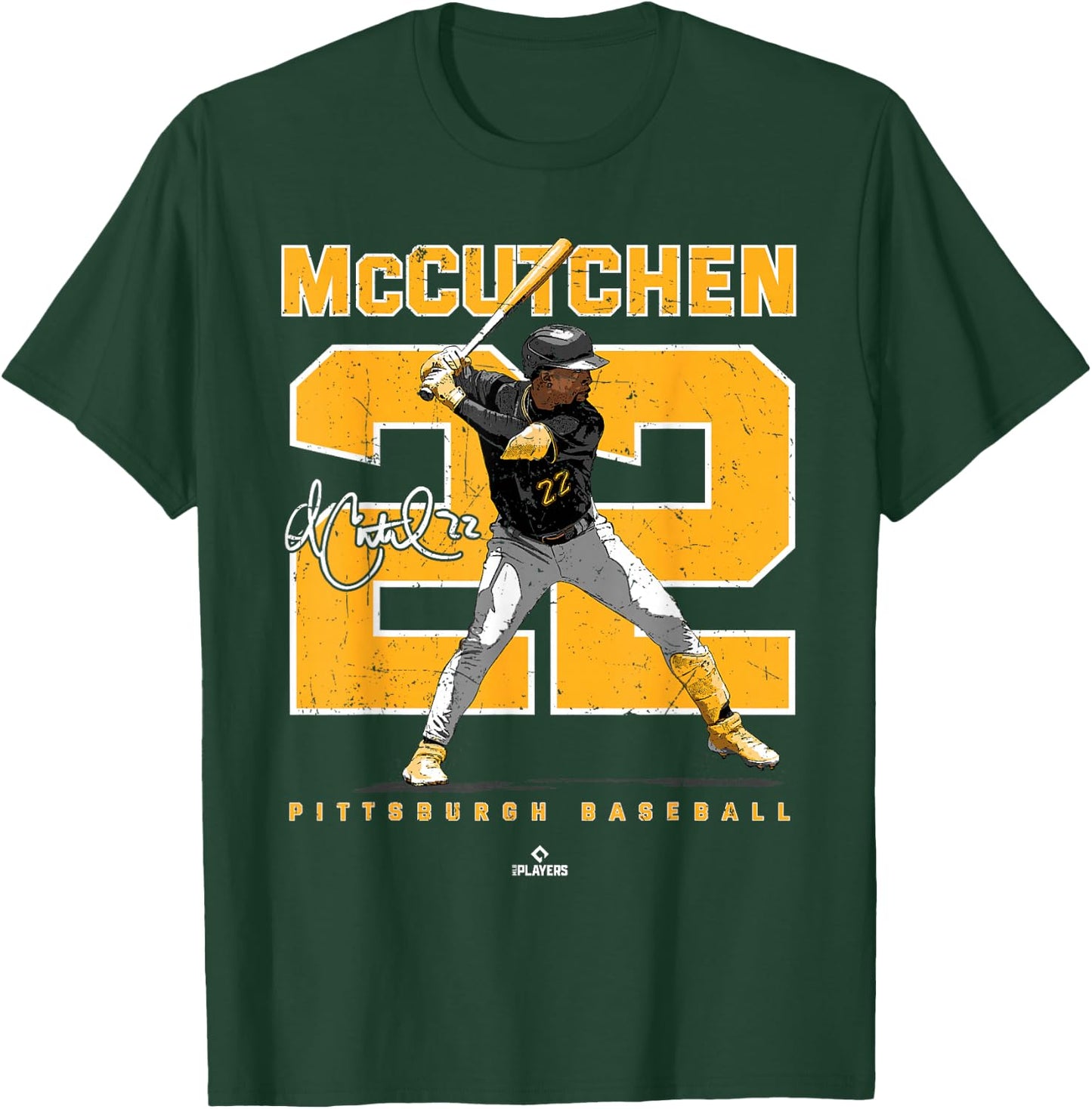 BallPark MVP -Adults Black Cotton Blend with Short Sleeve, , Modern Number and Portrait Andrew McCutchen Pittsburgh MLBPA Design T-Shirt - T-Shirt | Forest