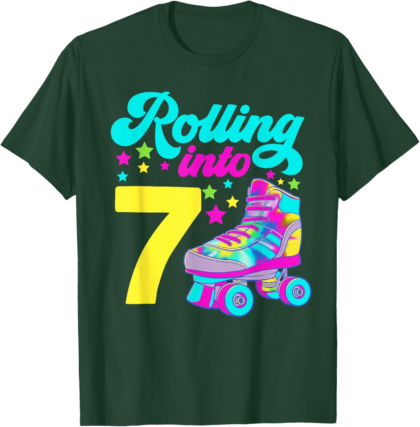 Rolling into 7 Girls 7th Birthday Roller Skates T-Shirt - T-Shirt | Forest