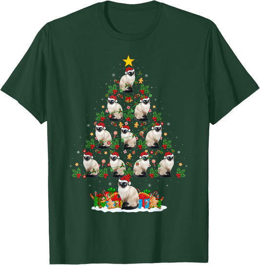 Lighting Xmas Holiday Santa Balinese Cat Christmas Tree Women Kids T-Shirt - T-Shirt | Forest