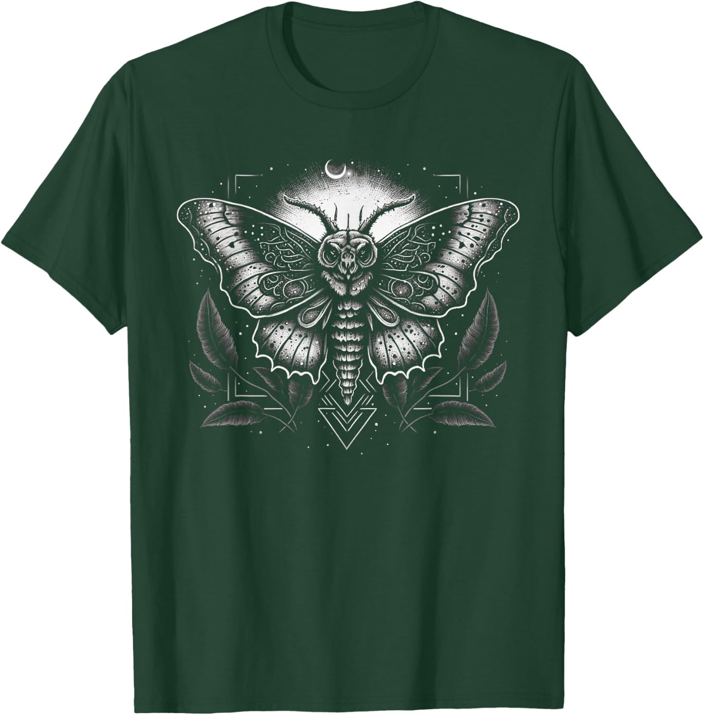 Moth Moon Geometry Heterocera Folkloric Wiccan Nature Goth T-Shirt - T-Shirt | Forest