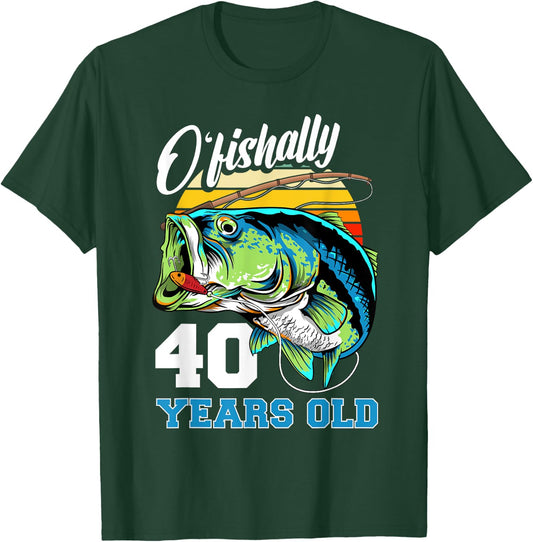 Ofishally 40 Years Old Fisherman 40th Birthday Fishing T-Shirt - T-Shirt | Forest