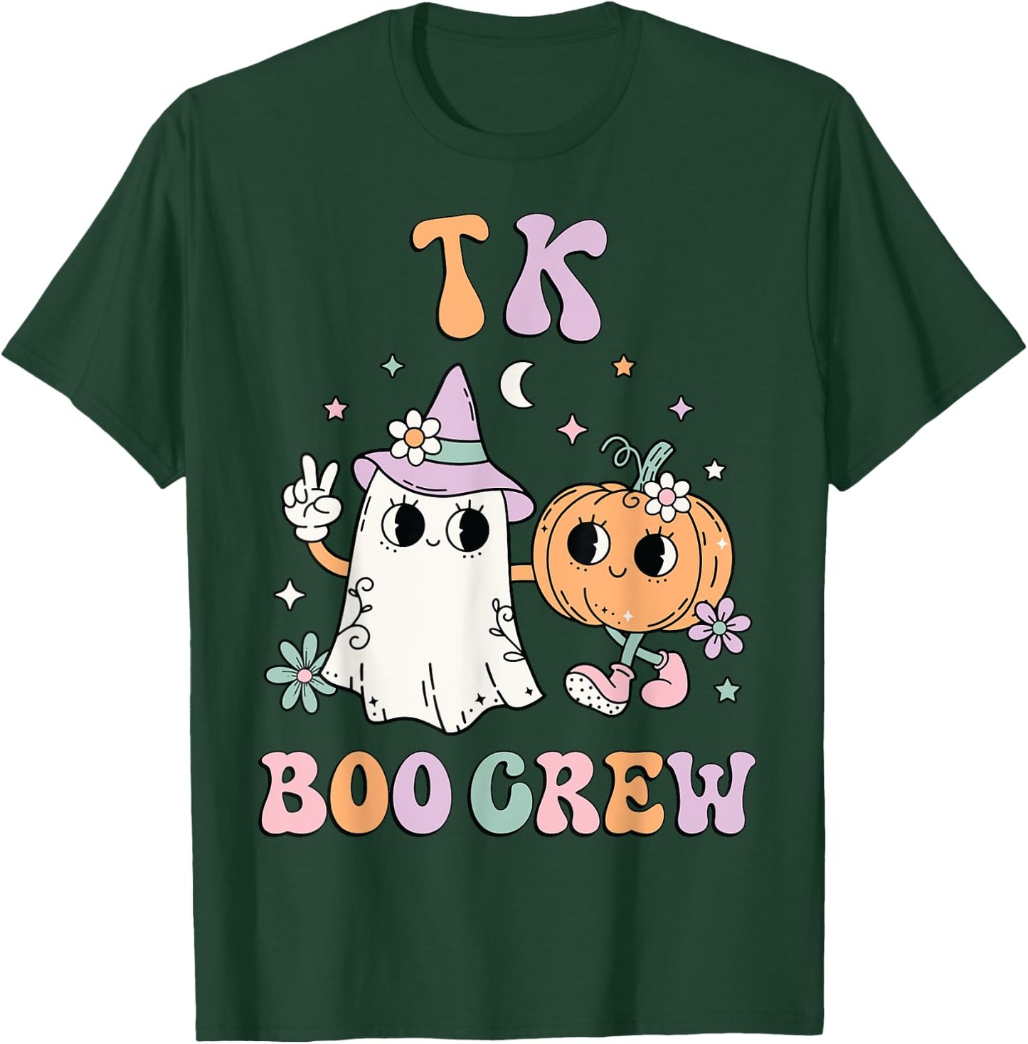 TK Boo Crew Retro Groovy Halloween Floral Ghost TK Teacher Men Women Kids T-Shirt - T-Shirt | Forest