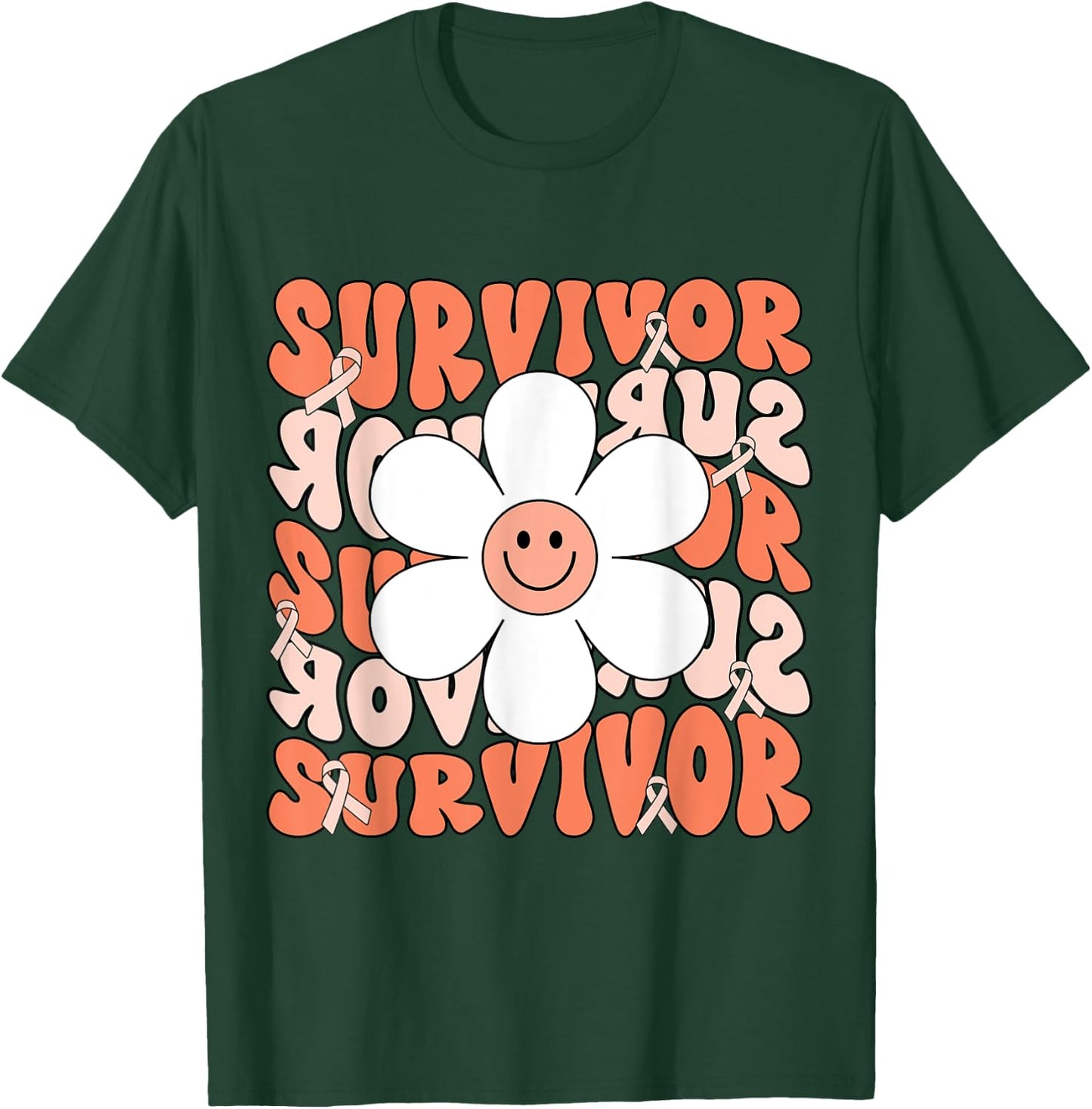 Uterine Cancer Peach Ribbon Uterine Cancer Survivor T-Shirt - T-Shirt | Forest