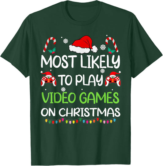 Most Likely To Video Games Christmas family gamer men boys T-Shirt - T-Shirt | Forest