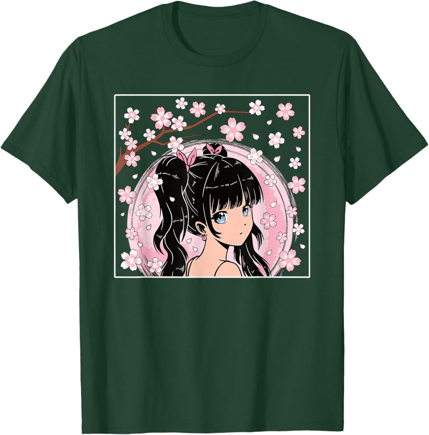 Japanese Anime Girl Manga Otaku Cherry Blossom Women Girls T-Shirt - T-Shirt | Forest