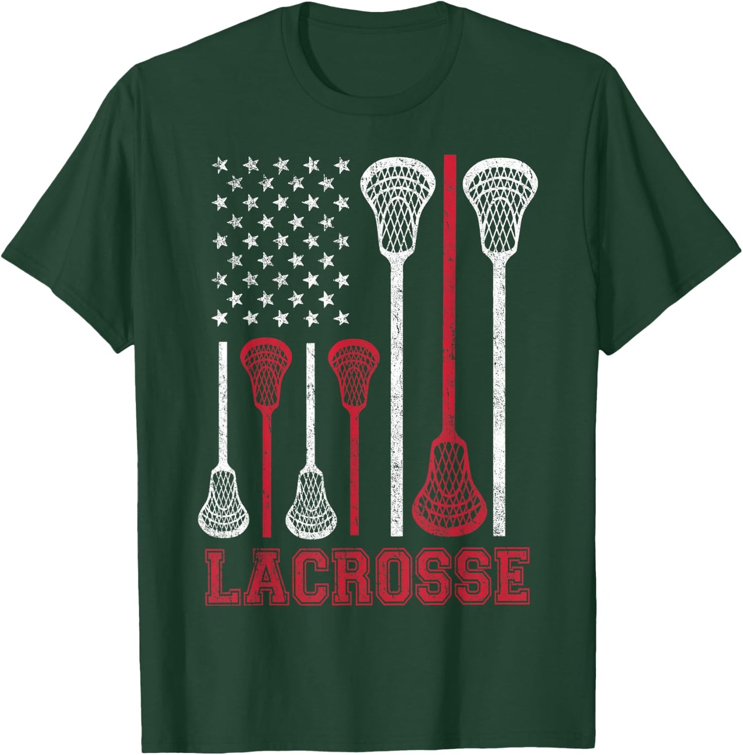 Lacrosse American Flag Lax Men Women Boys Girls Gifts T-Shirt - T-Shirt | Forest