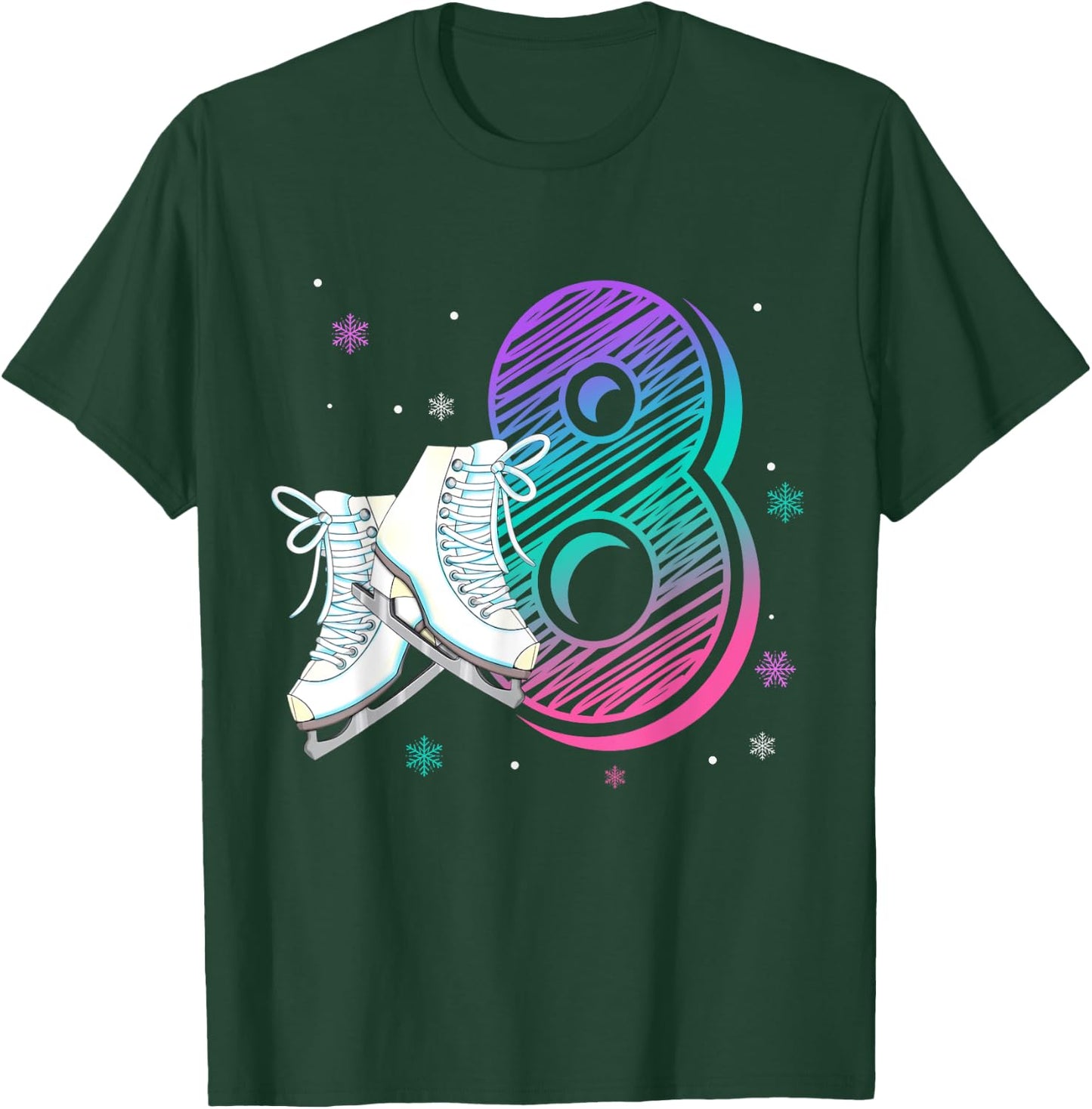 Figure Ice Skating 8 Years Old 8th Birthday Girl Theme Party T-Shirt - T-Shirt | Forest
