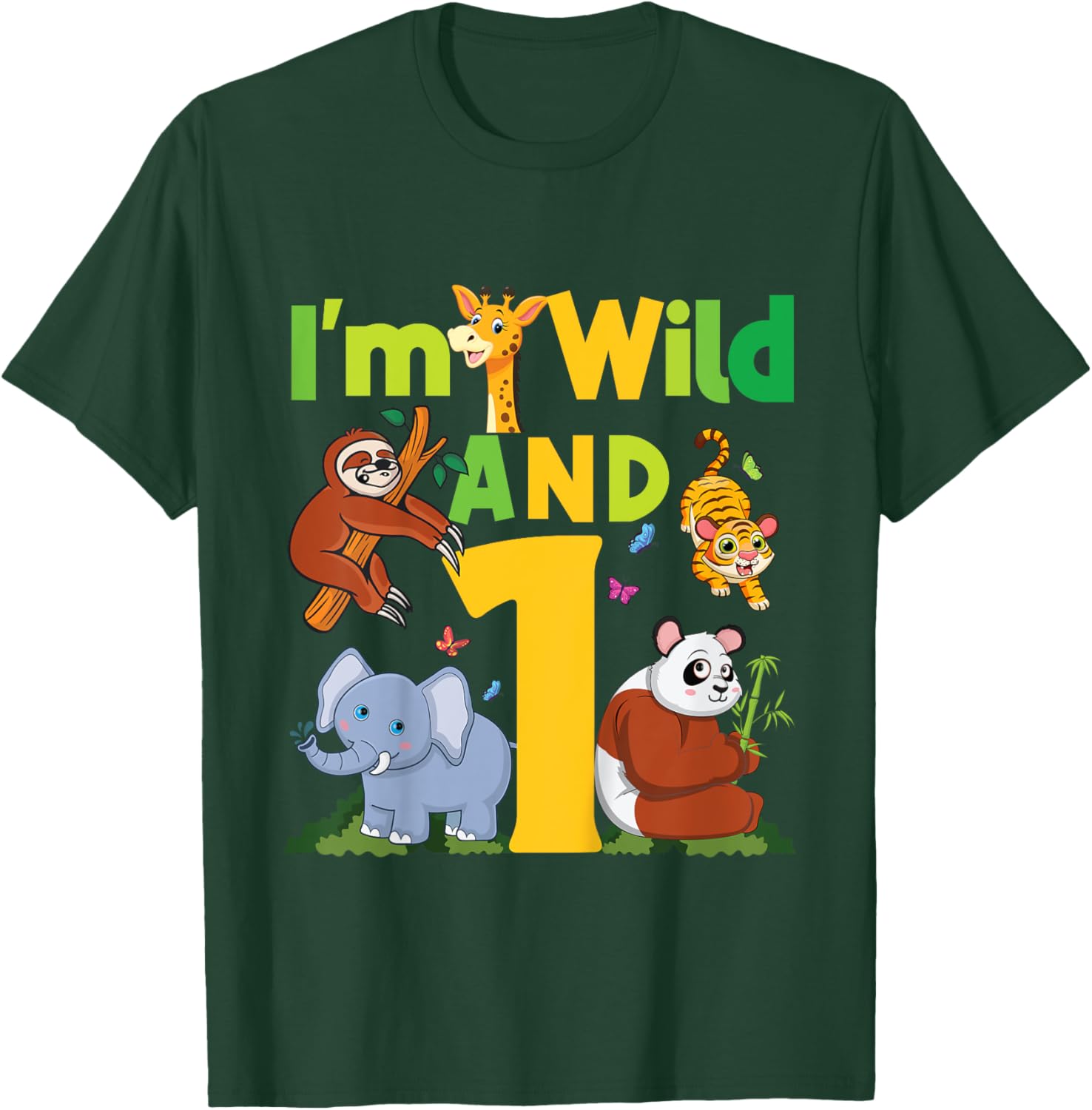 I'm wild And One Safari Zoo Animal Theme 1 Year Old Birthday T-Shirt - T-Shirt | Forest