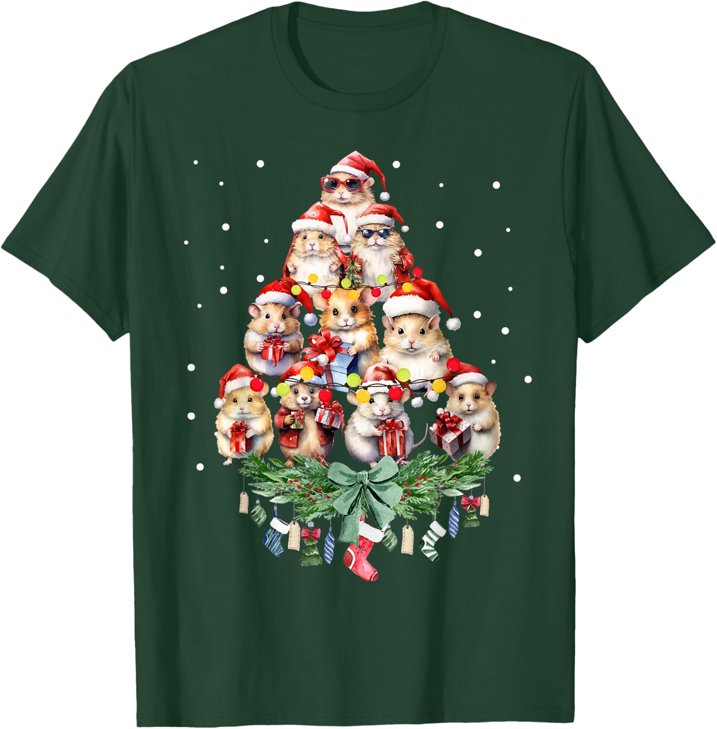 Hamsters Christmas Tree Santa Hamsters Christmas Lights T-Shirt - T-Shirt | Forest