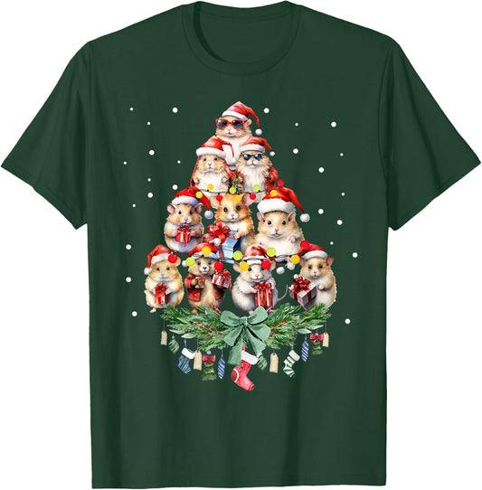 Hamsters Christmas Tree Santa Hamsters Christmas Lights T-Shirt - T-Shirt | Forest