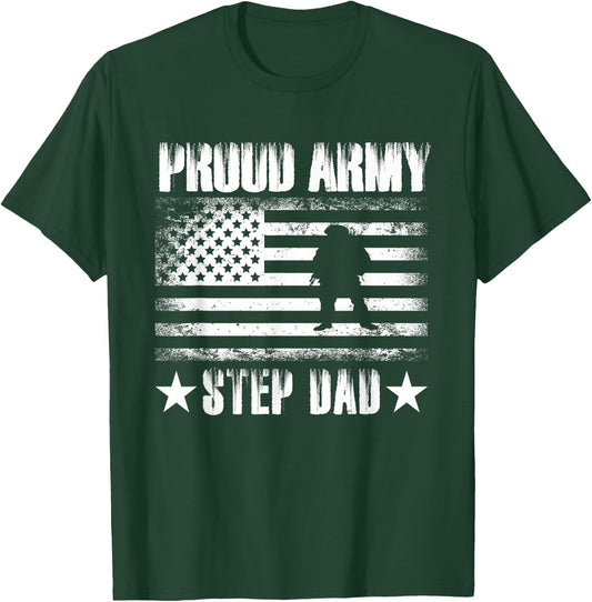 Proud Army Step Dad USA Flag Retro Vintage Military Pride T-Shirt - T-Shirt | Forest