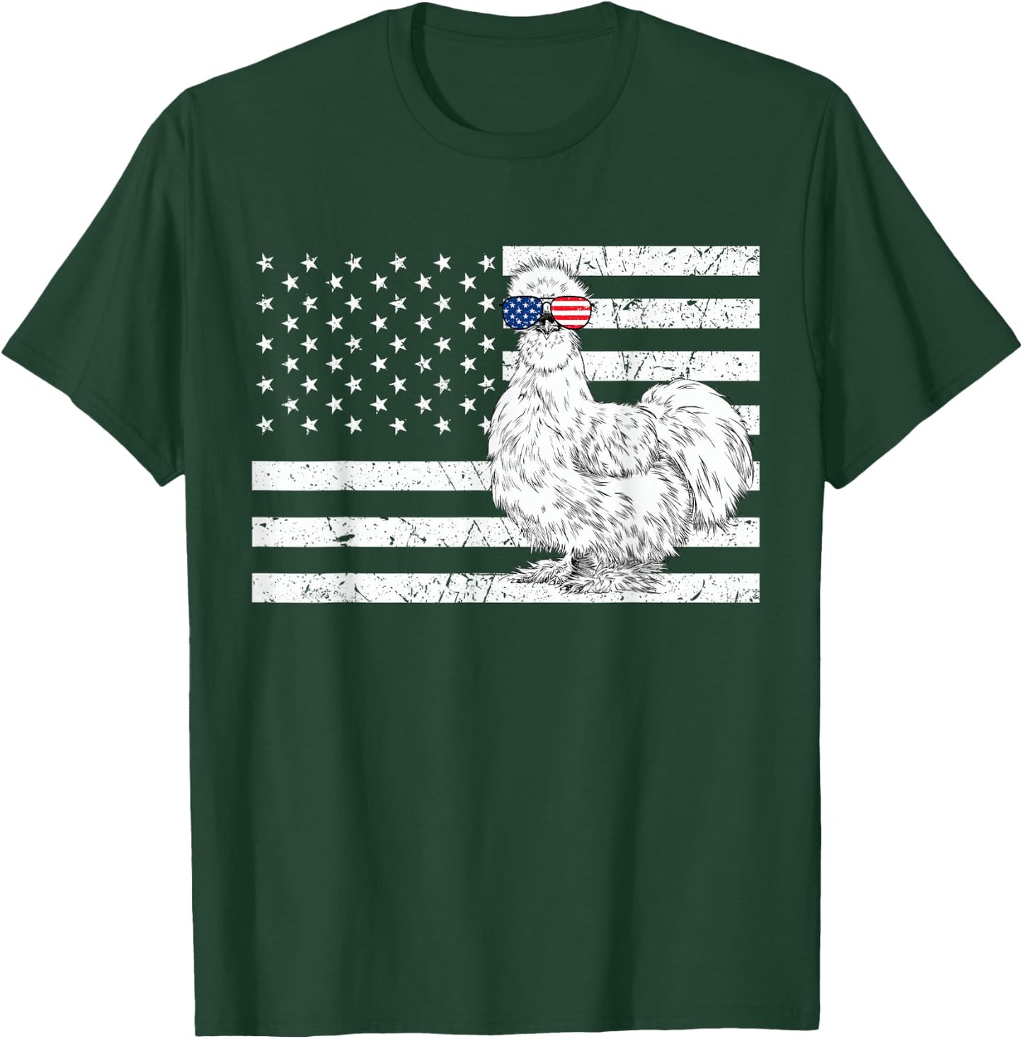 Silkie Chicken 4th of July US American Flag Farm Animal T-Shirt - T-Shirt | Forest