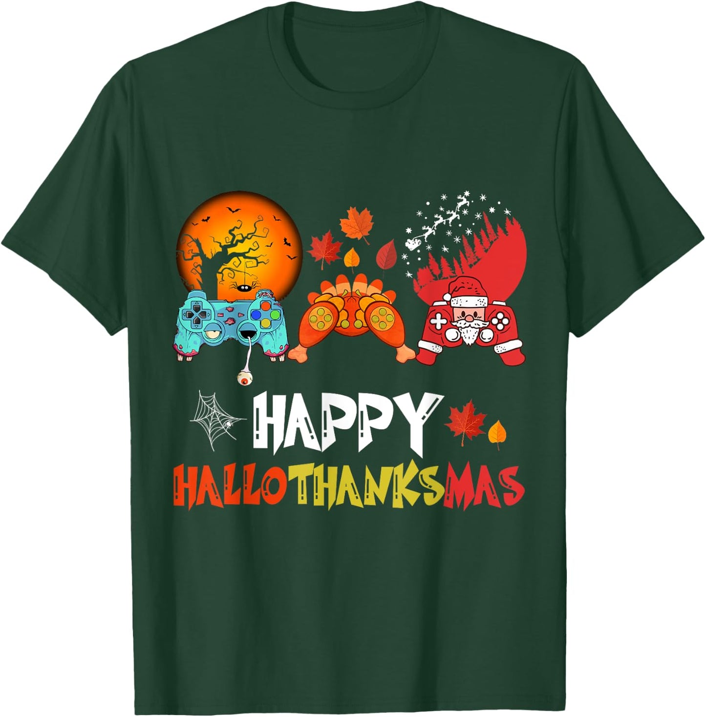 Halloween Thanksgiving Xmas Happy HalloThanksMas Video Game T-Shirt - T-Shirt | Forest