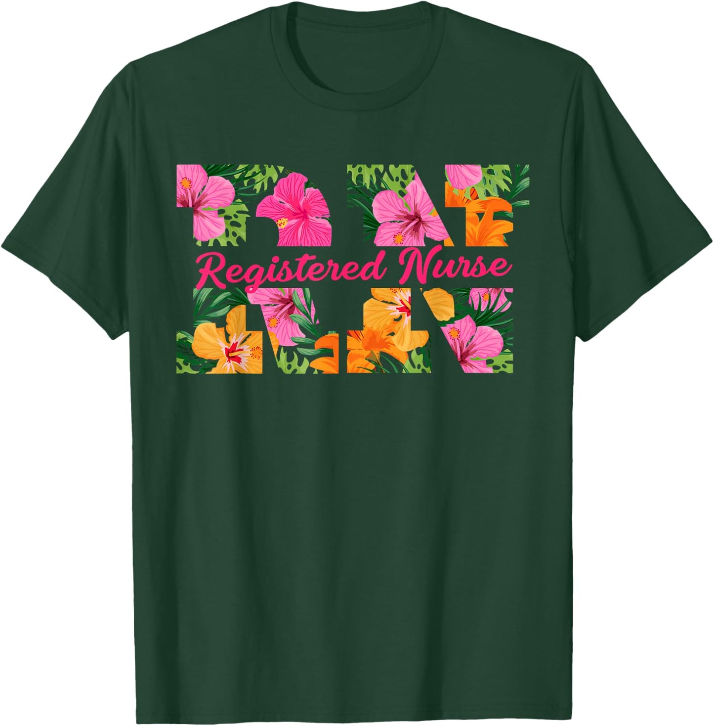 RN Aloha Nurse Tropical Flowers Summer Hawaii RN Beach Vibe T-Shirt - T-Shirt | Forest