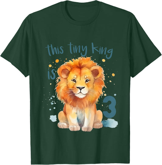 Kids This Tiny King is 3 Year Old Birthday Boy 3rd Birthday Lion T-Shirt - T-Shirt | Forest