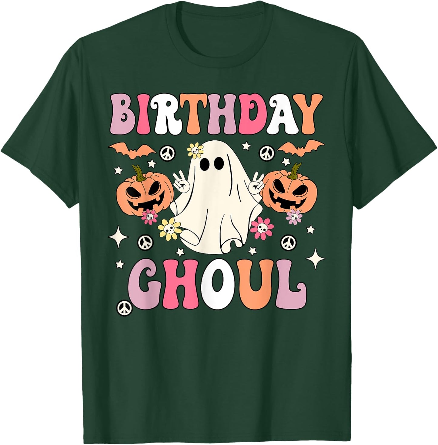 Birthday Ghoul Groovy Ghost Kids Girls Halloween Party T-Shirt - T-Shirt | Forest
