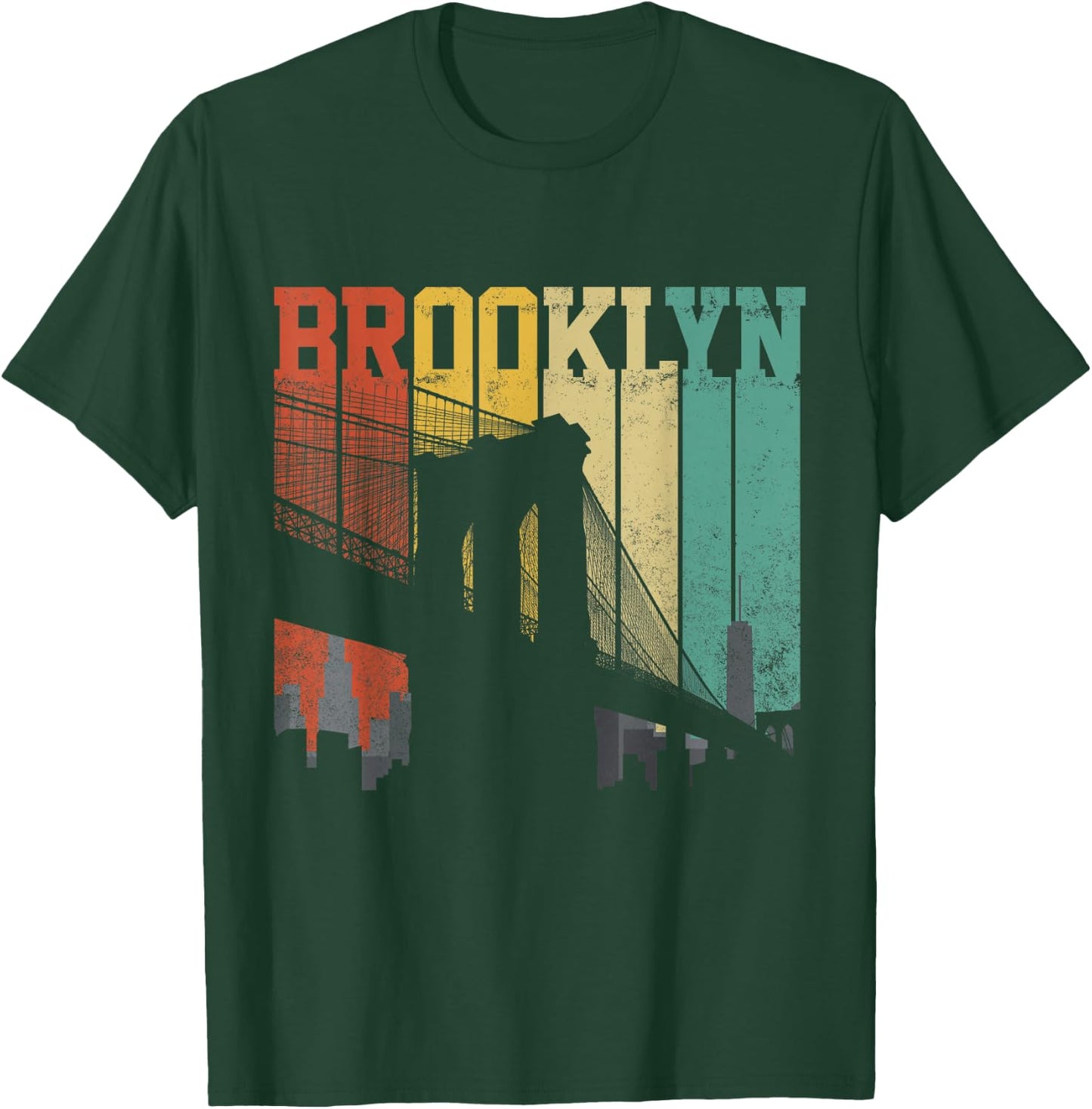 New York City Brooklyn Bridge Vintage Retro Skyline NYC NY T-Shirt - T-Shirt | Forest