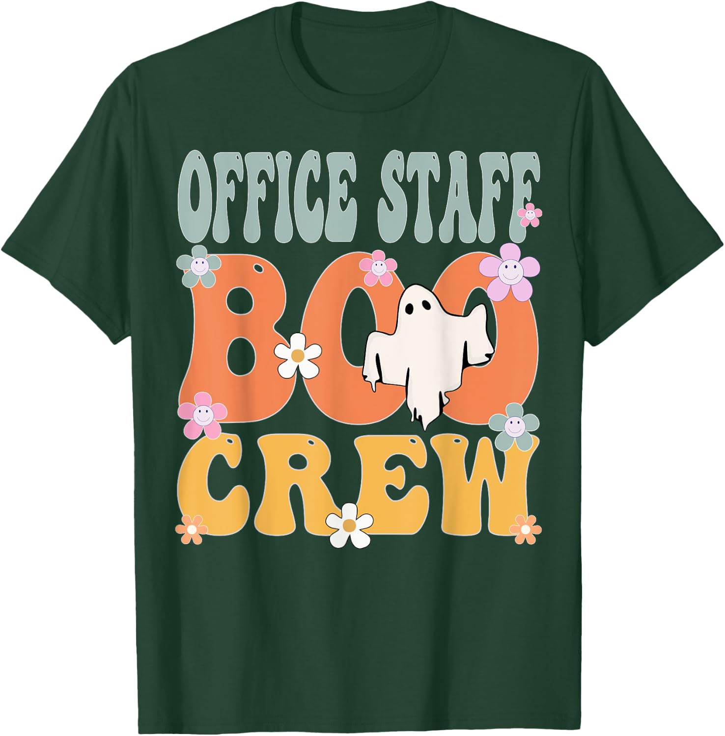 Office Staff Boo Crew Ghost Retro Groovy Halloween T-Shirt - T-Shirt | Forest