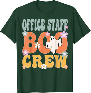Office Staff Boo Crew Ghost Retro Groovy Halloween T-Shirt - T-Shirt | Forest