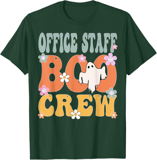 Office Staff Boo Crew Ghost Retro Groovy Halloween T-Shirt - T-Shirt | Forest
