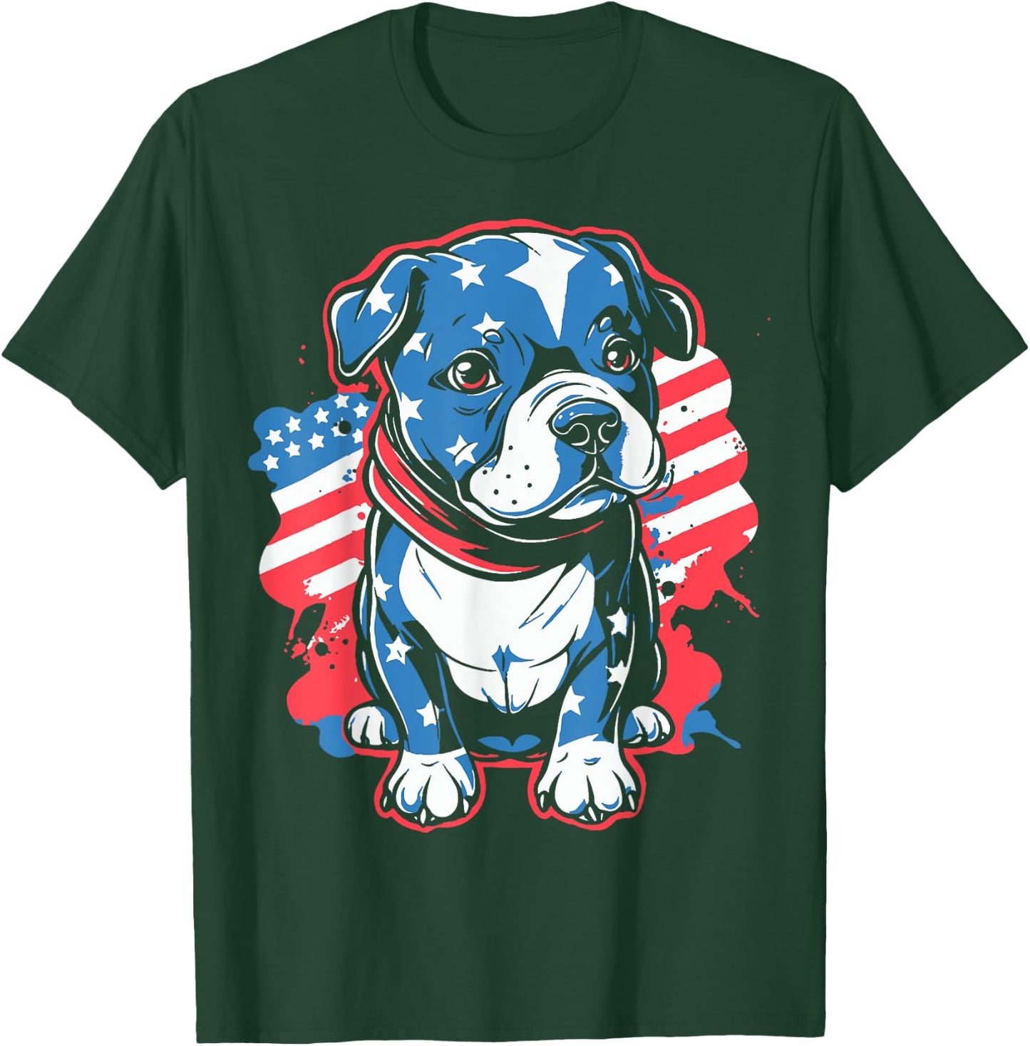 Patriotic Pitbull Puppy | 4th July American Pitbull Dog Dad Men T-Shirt - T-Shirt | Forest