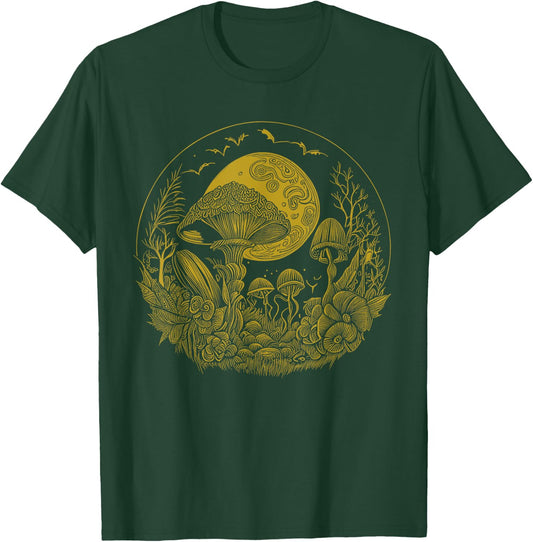 Cottagecore Moon, Mushrooms, Plants and Trees T-Shirt - T-Shirt | Forest