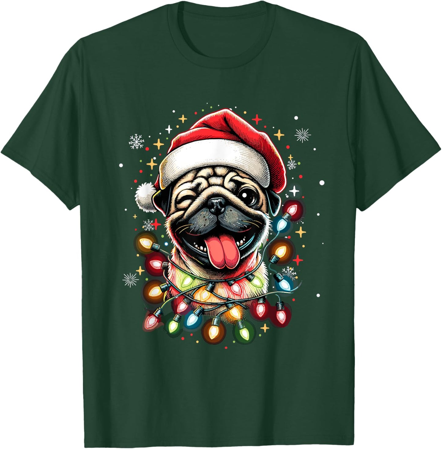 Pug Christmas Tree Dog Santa Xmas Boys Girls Merry Dogmas T-Shirt - T-Shirt | Forest