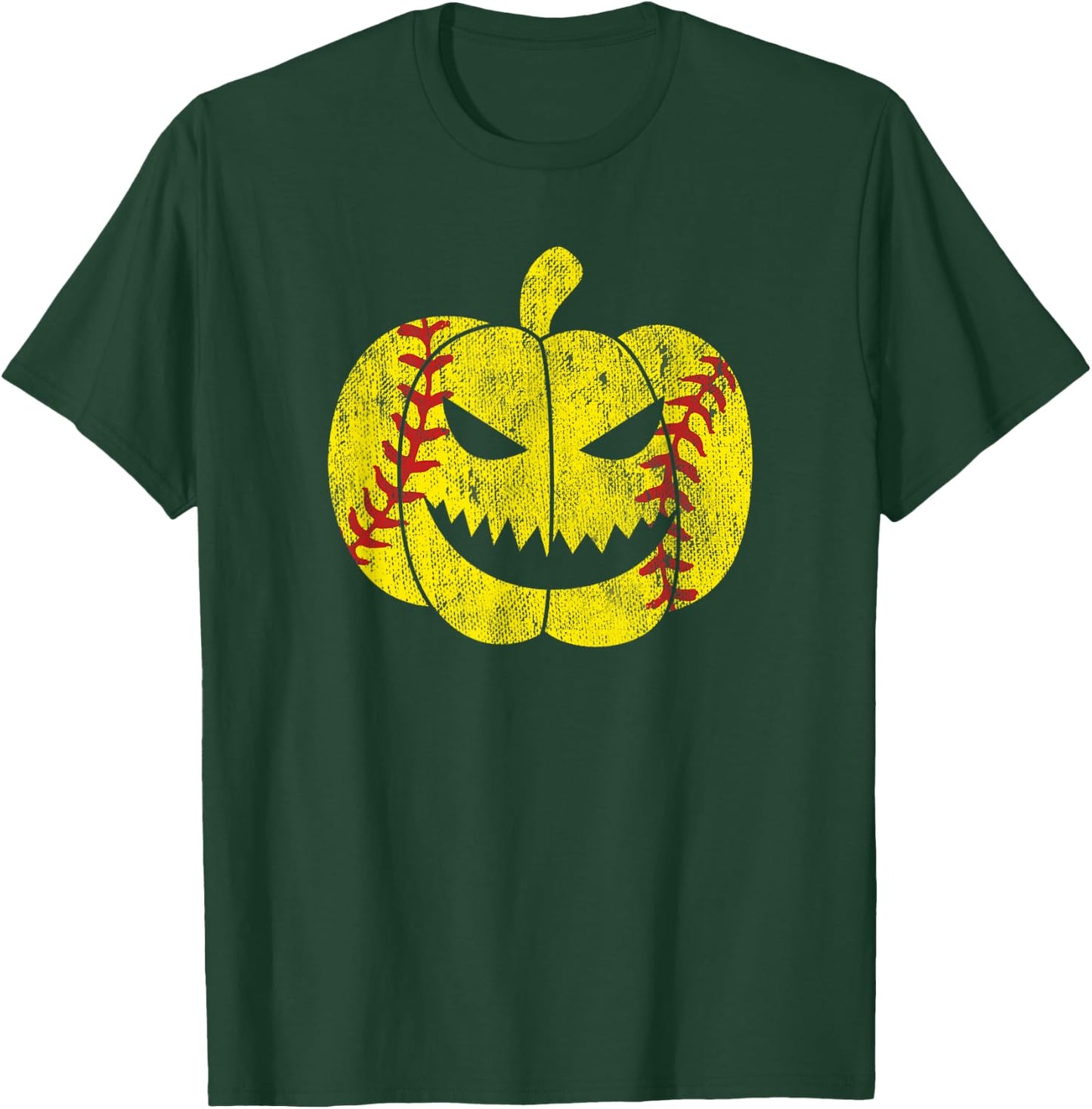 Softball Player Scary Pumpkin Vintage Costume Halloween T-Shirt - T-Shirt | Forest