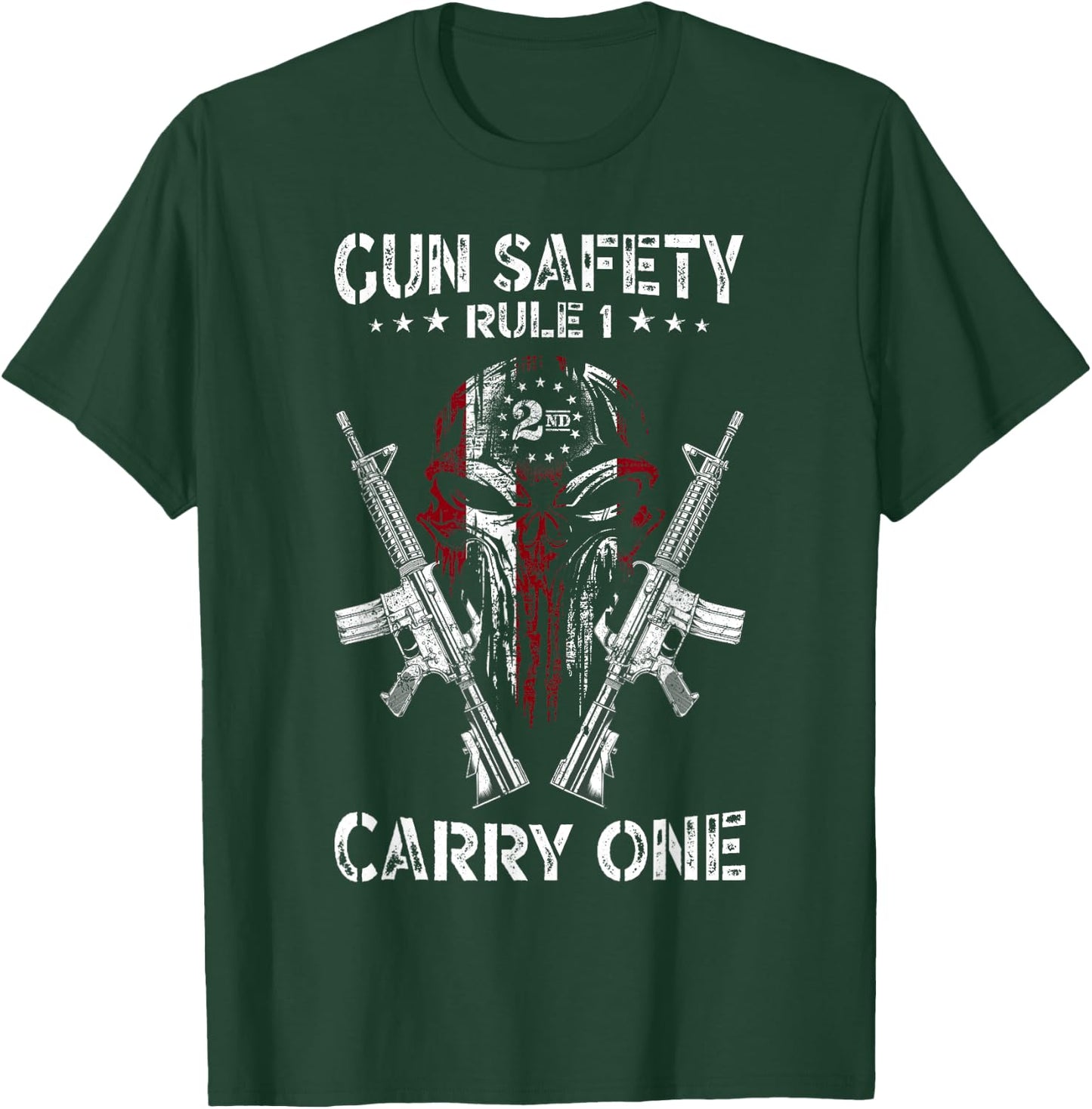 Gun Safety Rule 1 Patriotic 2nd Amendment AR-15 USA Skull T-Shirt - T-Shirt | Forest