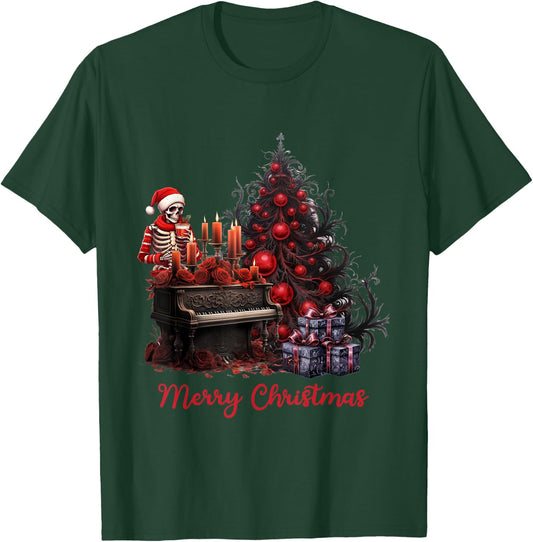 Red Black Gothic Skeleton Christmas T-Shirt - T-Shirt | Forest