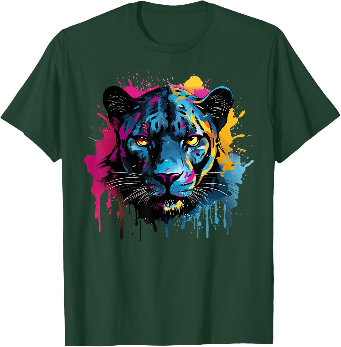 Black Jaguar Wildlife Big Cat Lover Colorful Splash Art T-Shirt - T-Shirt | Forest