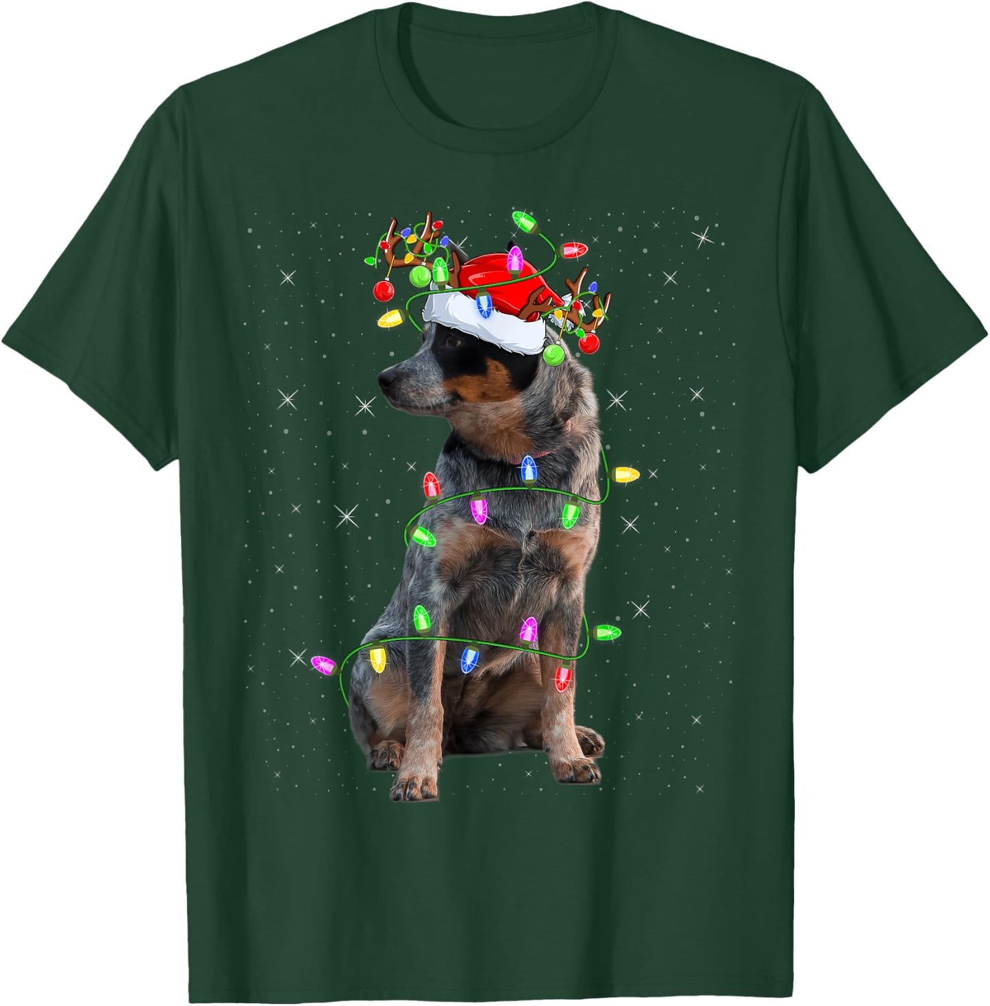 Xmas Holiday Lighting Santa Blue Heeler Dog Christmas Men Women Kids T-Shirt - T-Shirt | Forest