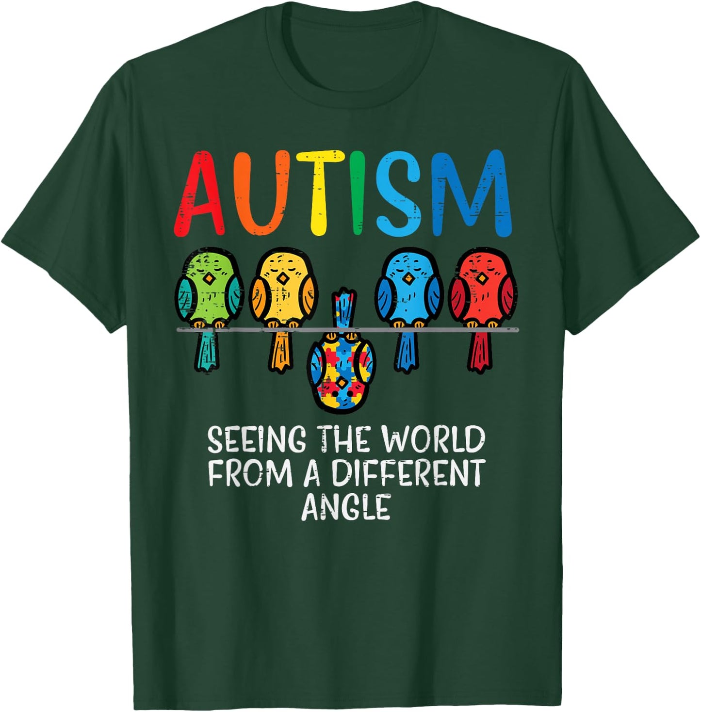 Seeing World From Different Angle Autism Awareness Owl Kids T-Shirt - T-Shirt | Forest