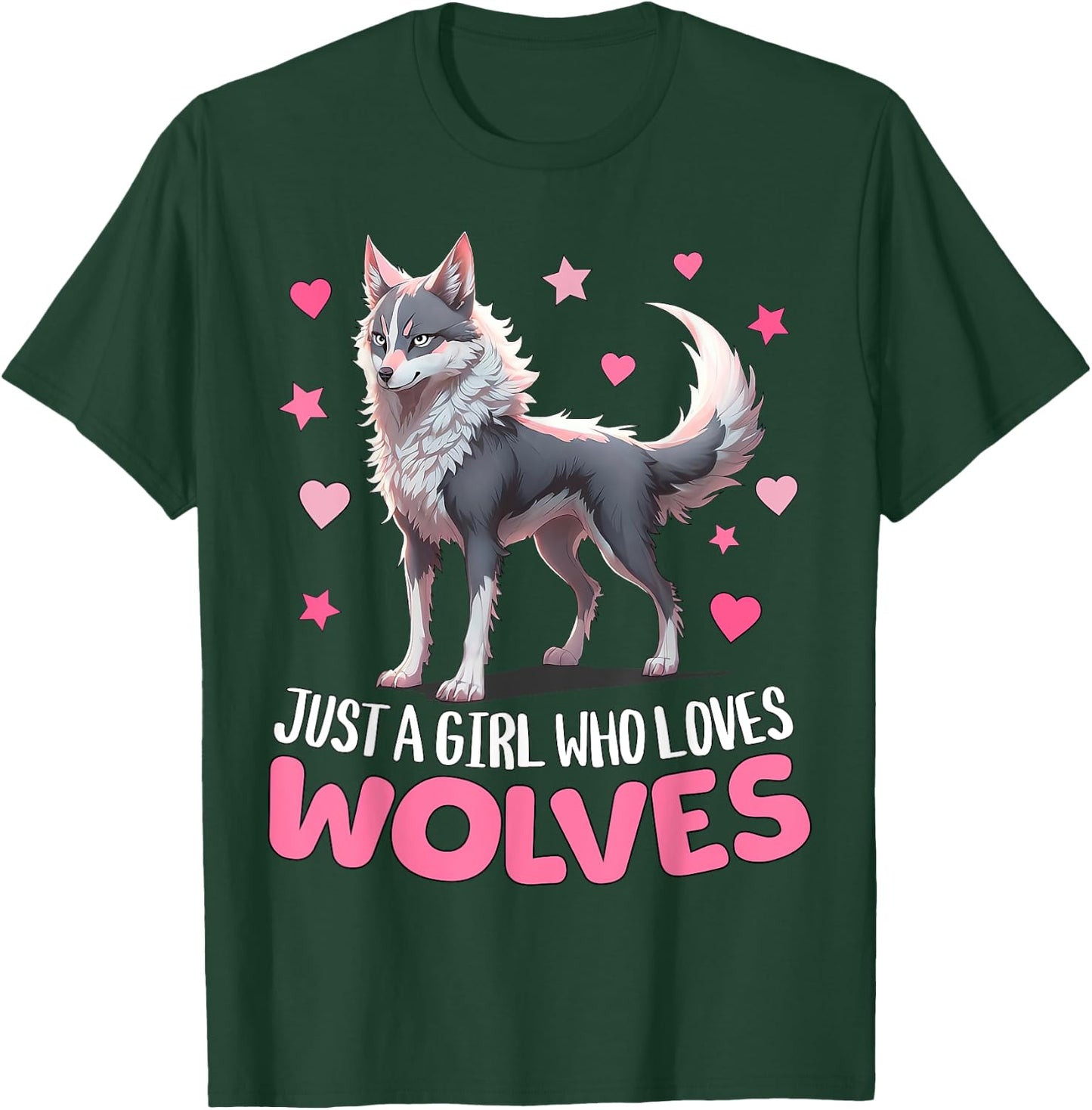 Just A Girl Who Loves Wolves - Cute Grey & Pink Cyber Wolf T-Shirt - T-Shirt | Forest