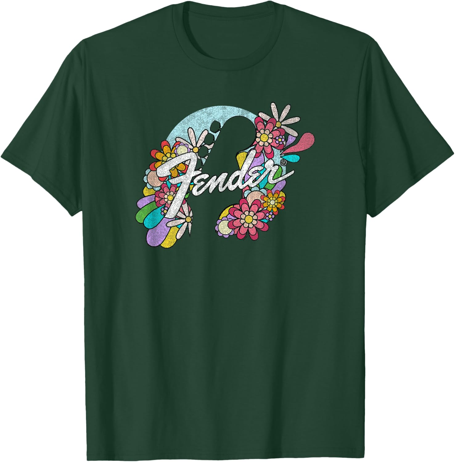 Fender Spring Time Flower Covered Guitar Silhouette Logo T-Shirt - T-Shirt | Forest