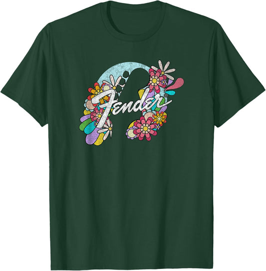 Fender Spring Time Flower Covered Guitar Silhouette Logo T-Shirt - T-Shirt | Forest